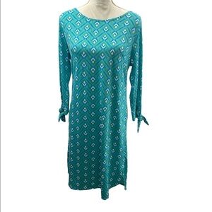 Escapada Living Shirt Dress Geometric Design SZ S QuarterSleeve Knot Resortwear
